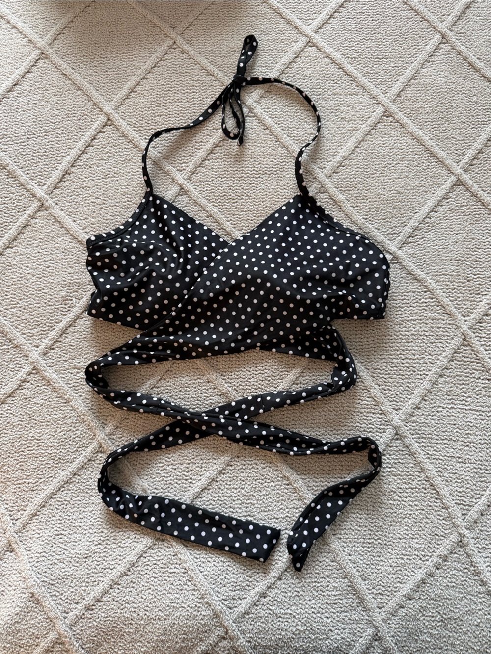 La Vie En Rose Black & White Polka Dot Wrap Bikini Top